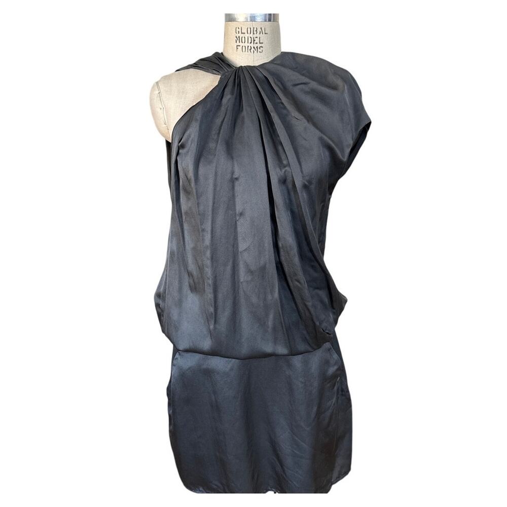 HAIDER ACKERMANN Gunmetal Asymmetrical Twist Neck Short Dress Size 40 / US 8